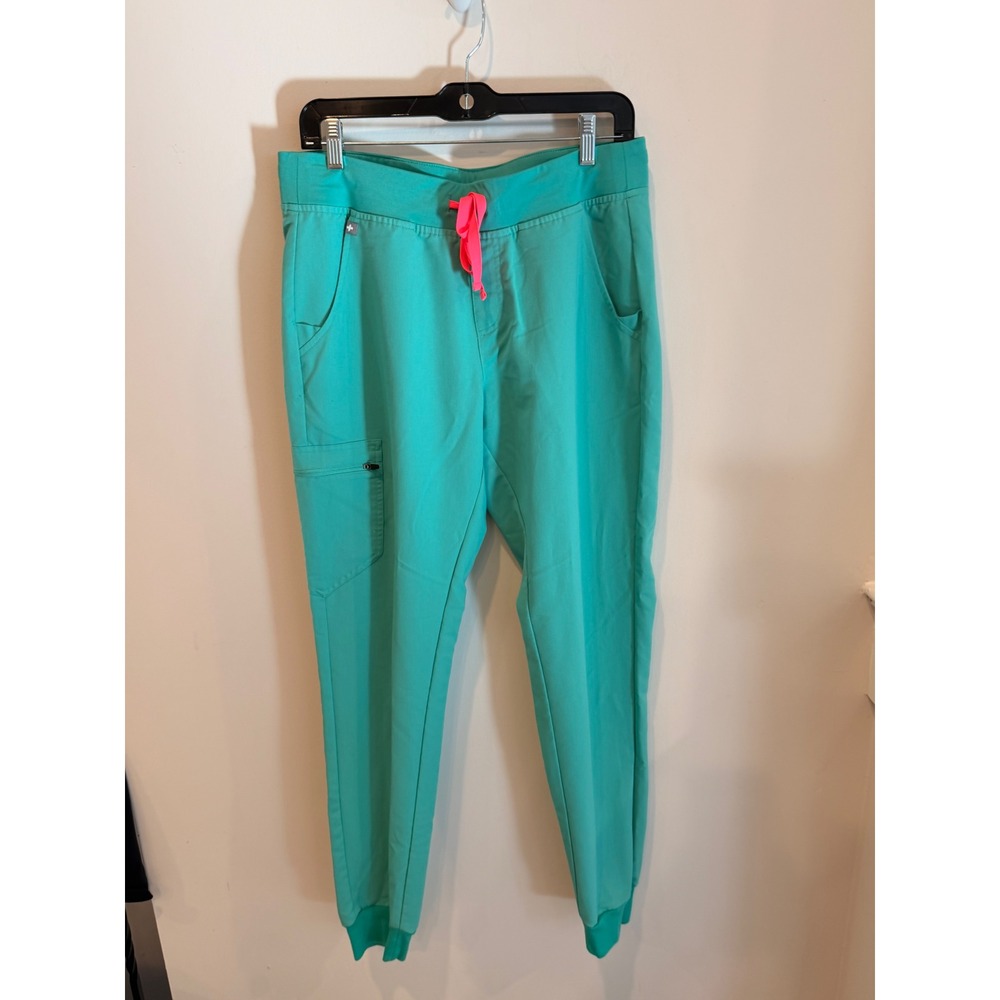 FIGS Zamora Jogger Scrub Pants Teal Green Neon Pink Drawstring Womens MT